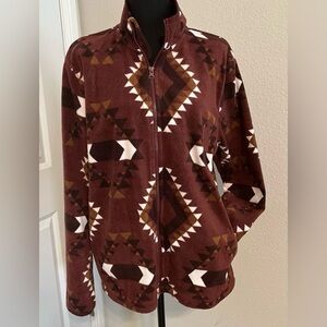 Sonoma Brown Aztec Full Zip Fleece Jacket SZ M Western Cowboy Cowgirl